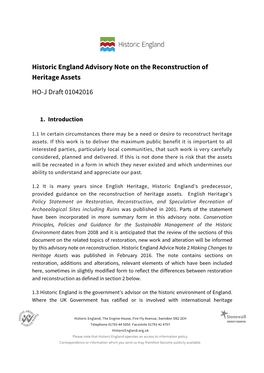 Historic England Advisory Note on the Reconstruction of Heritage Assets