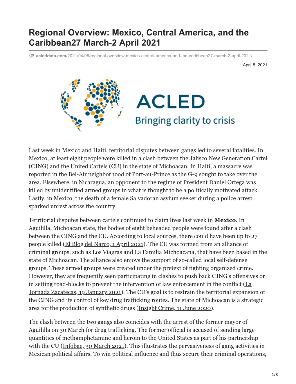 Regional Overview: Mexico, Central America, and the Caribbean27 March-2 April 2021