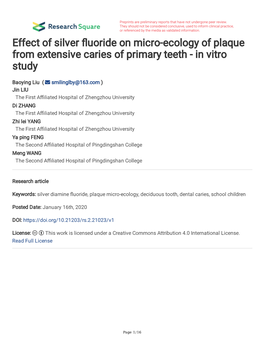 Effect of Silver Fluoride on Micro-Ecology of Plaque from Extensive Caries of Primary Teeth