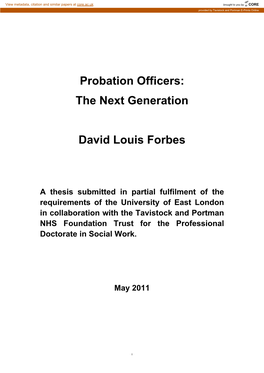 Probation Officers: the Next Generation David Louis Forbes