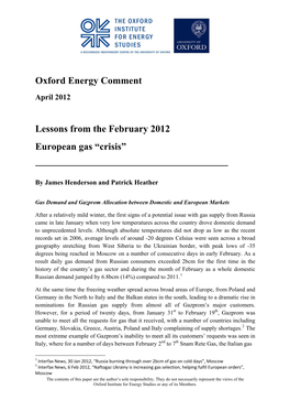Oxford Energy Comment Lessons from the February 2012 European
