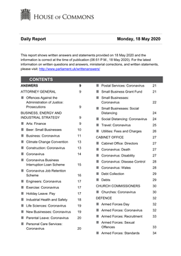 Daily Report Monday, 18 May 2020 CONTENTS