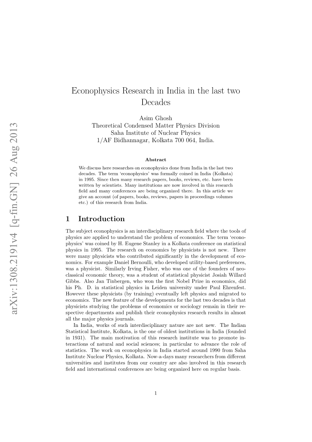 Econophysics Research in India in the Last Two Decades