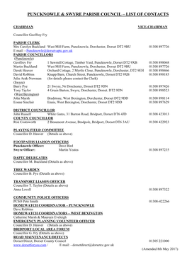 Puncknowle & Swyre Parish Council – List of Contacts