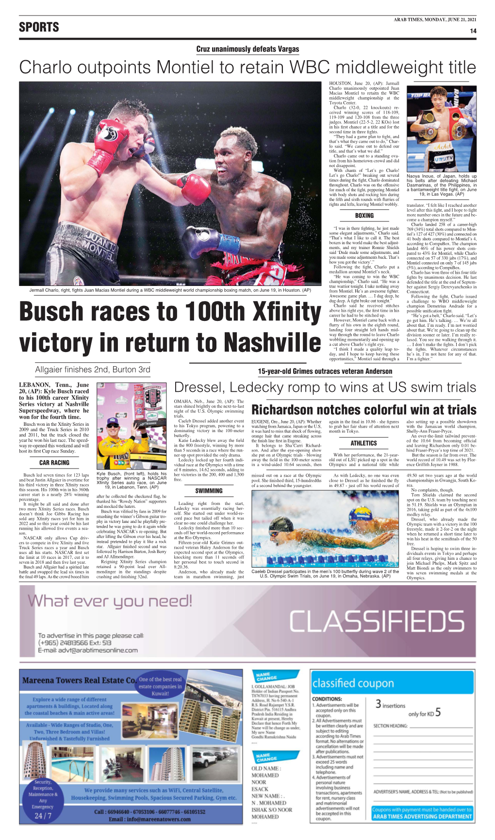 Busch Races to 100Th Xfinity Victory in Return to Nashville