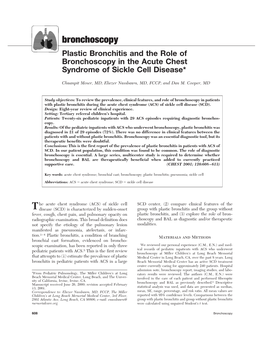 Plastic Bronchitis and the Role of Bronchoscopy in the Acute Chest Syndrome of Sickle Cell Disease*
