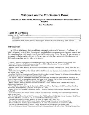 Critiques on the Proclaimers Book