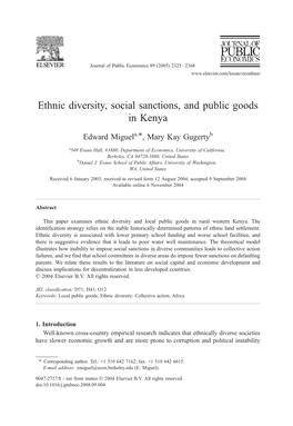 Ethnic Diversity, Social Sanctions, and Public Goods in Kenya