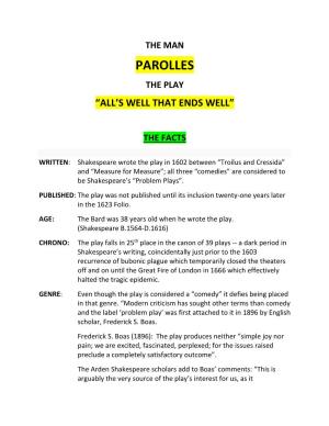 Parolles the Play “All’S Well That Ends Well”