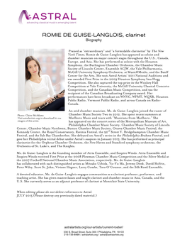 ROMIE DE GUISE-LANGLOIS, Clarinet Biography