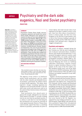 Eugenics, Nazi and Soviet Psychiatry Jason Luty