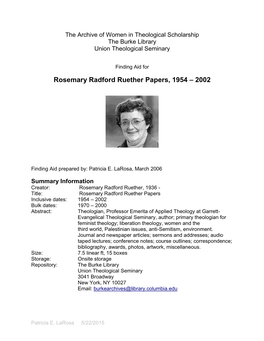 Rosemary Radford Ruether Papers, 1954 – 2002