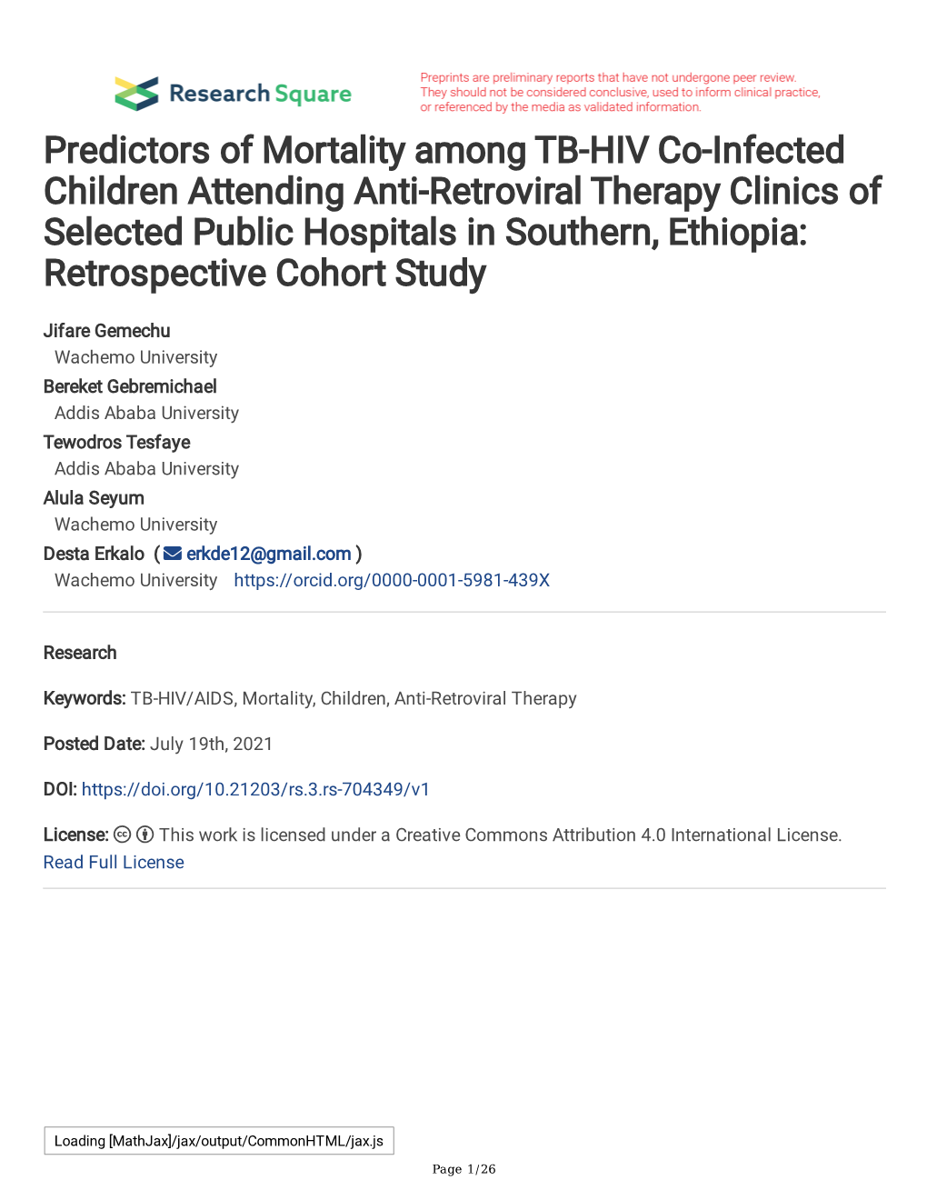 Predictors of Mortality Among TB-HIV Co-Infected Children Attending Anti