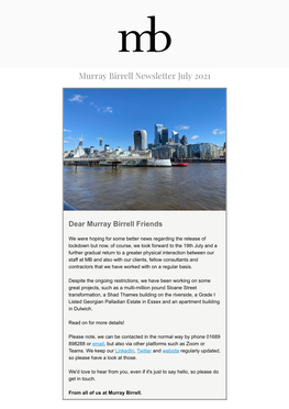 Murray Birrell Newsletter July 2021
