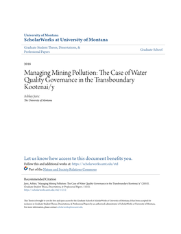 Managing Mining Pollution: the Case of Water Quality Governance in the Transboundary Kootenai/Y