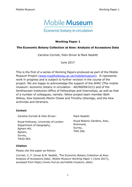 Working Paper 1 the Economic Botany Collection At