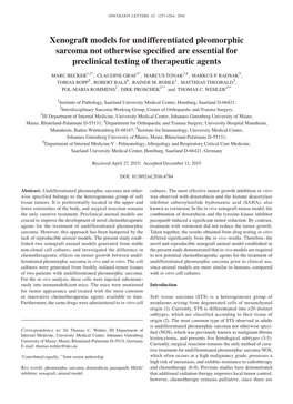 Xenograft Models for Undifferentiated Pleomorphic Sarcoma Not Otherwise Specified Are Essential for Preclinical Testing of Therapeutic Agents