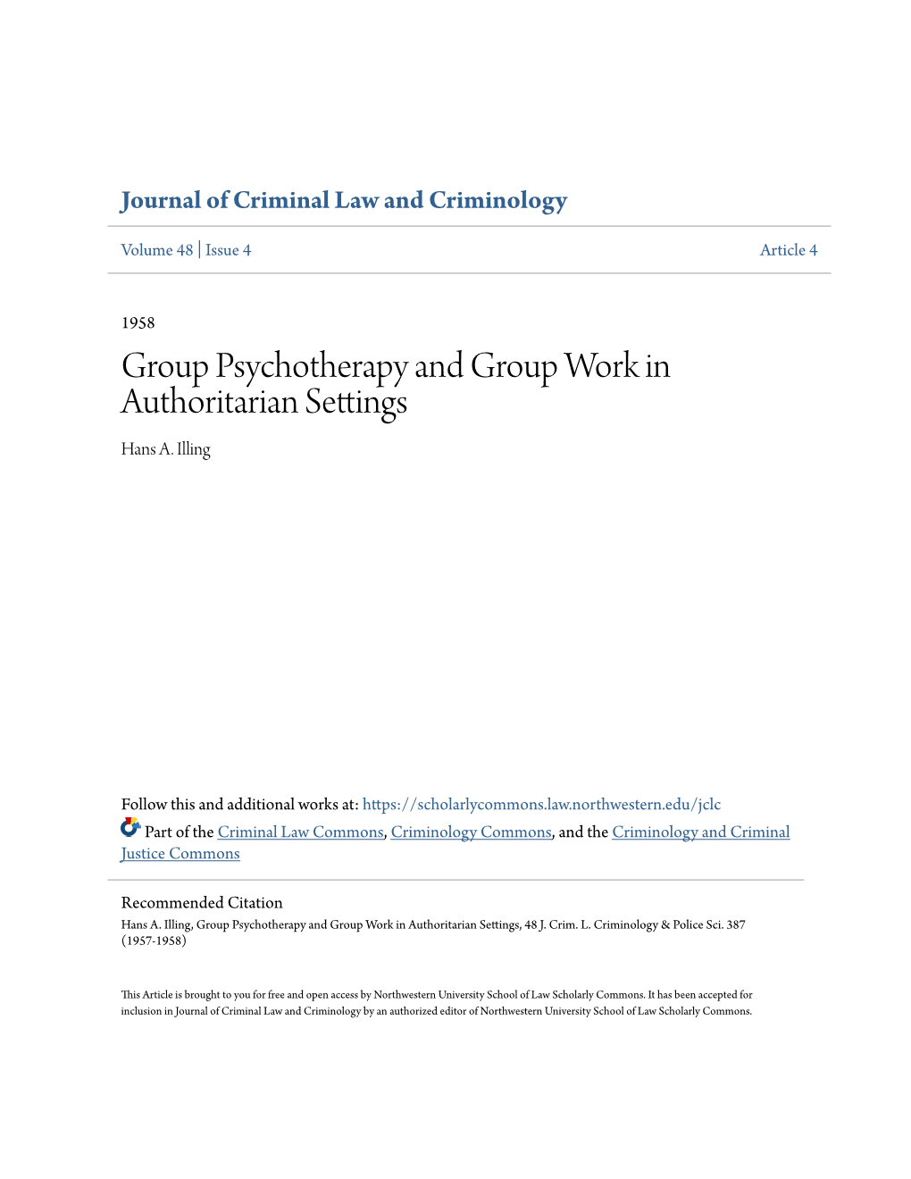 Group Psychotherapy and Group Work in Authoritarian Settings Hans A