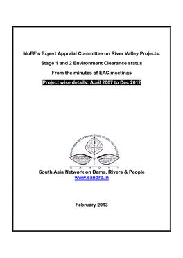 Moef's Expert Appraial Committee on River Valley Projects: Stage 1 and 2