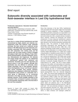 Eukaryotic Diversity Associated with Carbonates and Fluid–Seawater