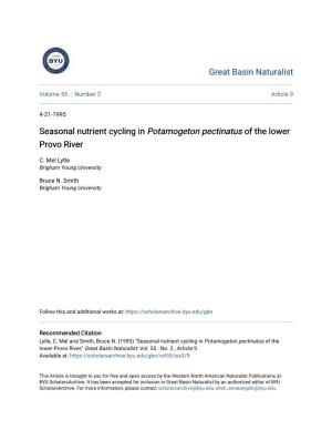 Seasonal Nutrient Cycling in Potamogeton Pectinatus of the Lower Provo River