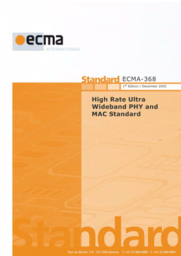 High Rate Ultra Wideband PHY and MAC Standard ECMA-368