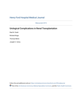 Urological Complications in Renal Transplantation