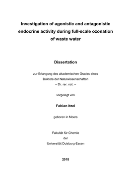 Investigation of Agonistic and Antagonistic Endocrine Activity During Full-Scale Ozonation of Waste Water