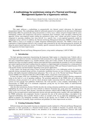 A Methodology for Preliminary Sizing of a Thermal and Energy Management System for a Hypersonic Vehicle