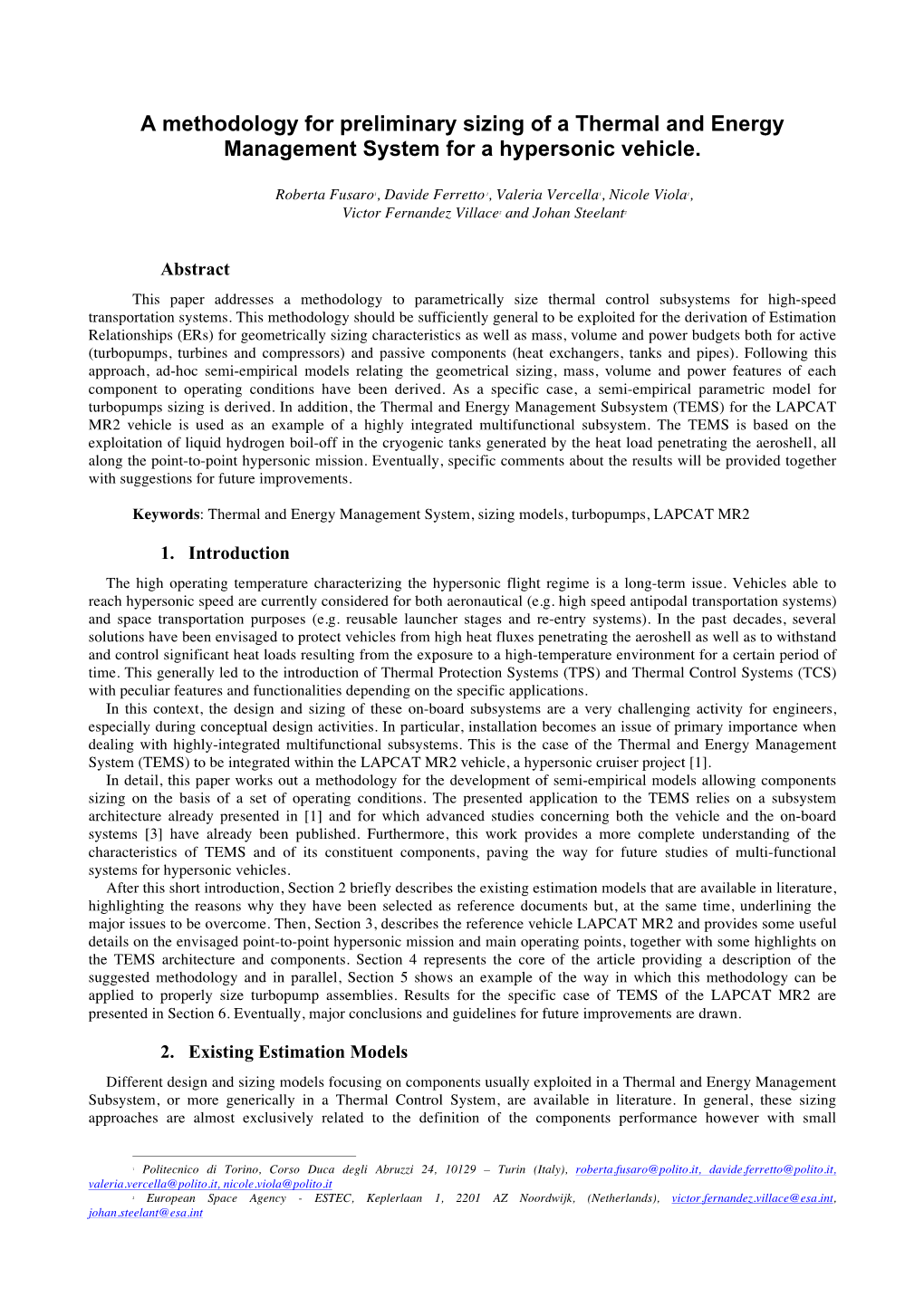 A Methodology for Preliminary Sizing of a Thermal and Energy Management ...