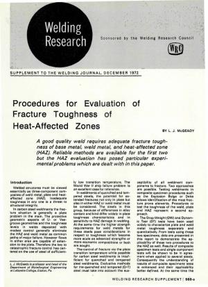 Procedures for Evaluation of Fracture Toughness of Heat-Affected Zones by L