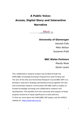 A Public Voice – AHRC/BBC Knowledge Exchange Project