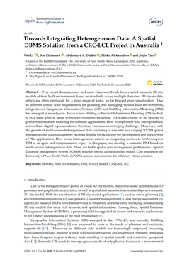 Towards Integrating Heterogeneous Data: a Spatial DBMS Solution from a CRC-LCL Project in Australia †