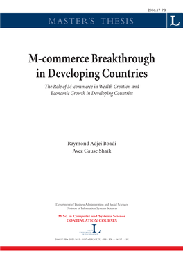 M-Commerce Breakthrough in Developing Countries the Role of M-Commerce in Wealth Creation and Economic Growth in Developing Countries