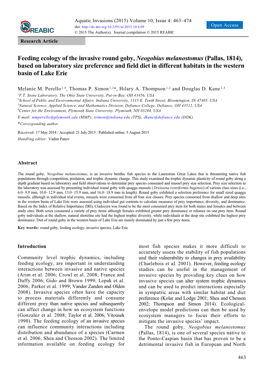 Feeding Ecology of the Invasive Round Goby