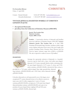 VINTAGE JEWELS & DIAMONDS SPARKLE at CHRISTIE's LONDON in JUNE • Exceptional Diamonds • Jewellery from the Collection