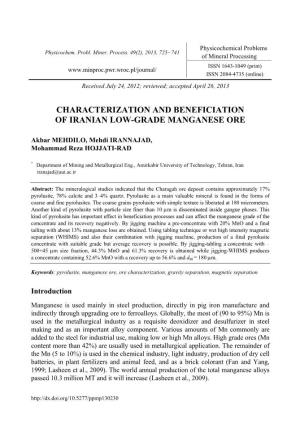 Characterization and Beneficiation of Iranian Low-Grade Manganese Ore