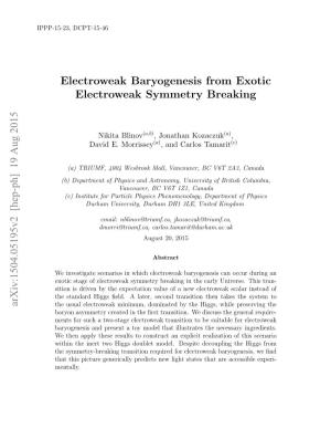 Electroweak Baryogenesis from Exotic Electroweak Symmetry Breaking