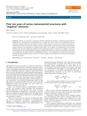 First Ten Years of Active Metamaterial Structures with “Negative” Elements