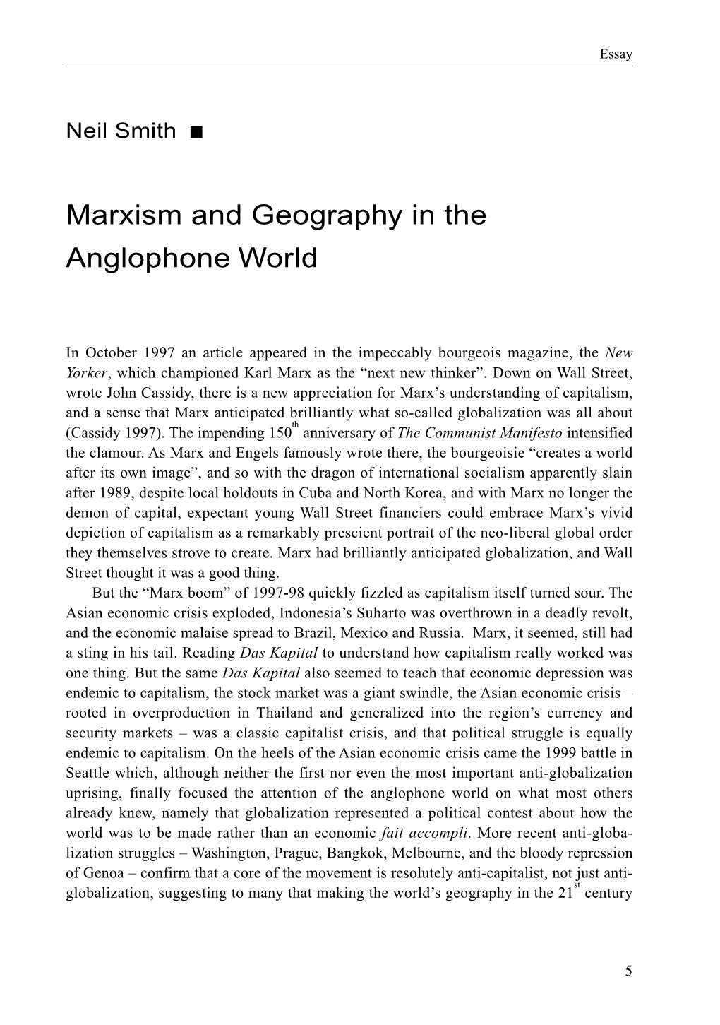 Marxism and Geography in the Anglophone World