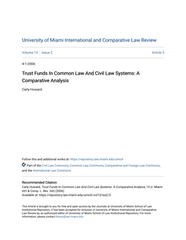Trust Funds in Common Law and Civil Law Systems: a Comparative Analysis