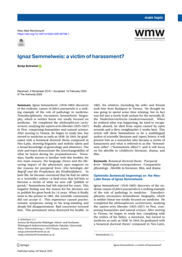 Ignaz Semmelweis: a Victim of Harassment?