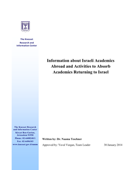 Information About Israeli Academics Abroad and Activities to Absorb Academics Returning to Israel