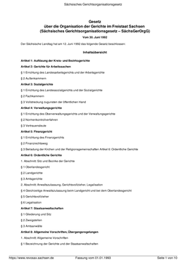 Gesetz Über Die Organisation Der Gerichte Im Freistaat Sachsen (Sächsisches Gerichtsorganisationsgesetz – Sächsgerorgg) Vom 30