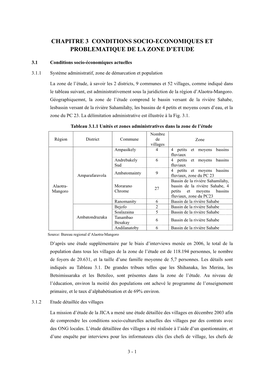 Chapitre 3 Conditions Socio-Economiques Et Problematique De La Zone D’Etude