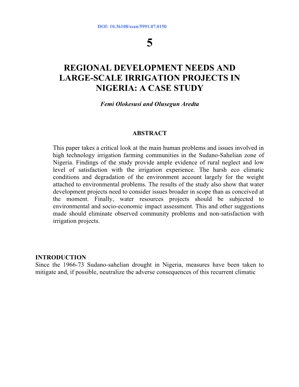 Regional Development Needs and Large-Scale Irrigation Projects in Nigeria: a Case Study