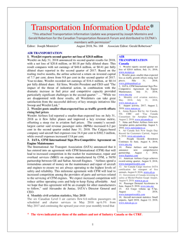 Transportation Information Update, August 2018