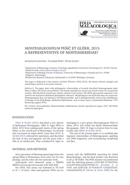 Montenegrospeum Pešić Et Glöer, 2013: a Representative of Moitessieriidae?