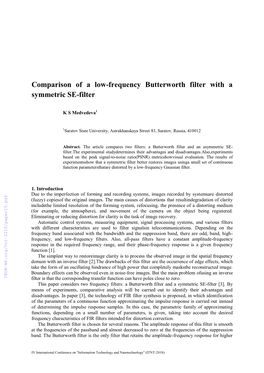 Comparison of a Low-Frequency Butterworth Filter with a Symmetric SE-Filter