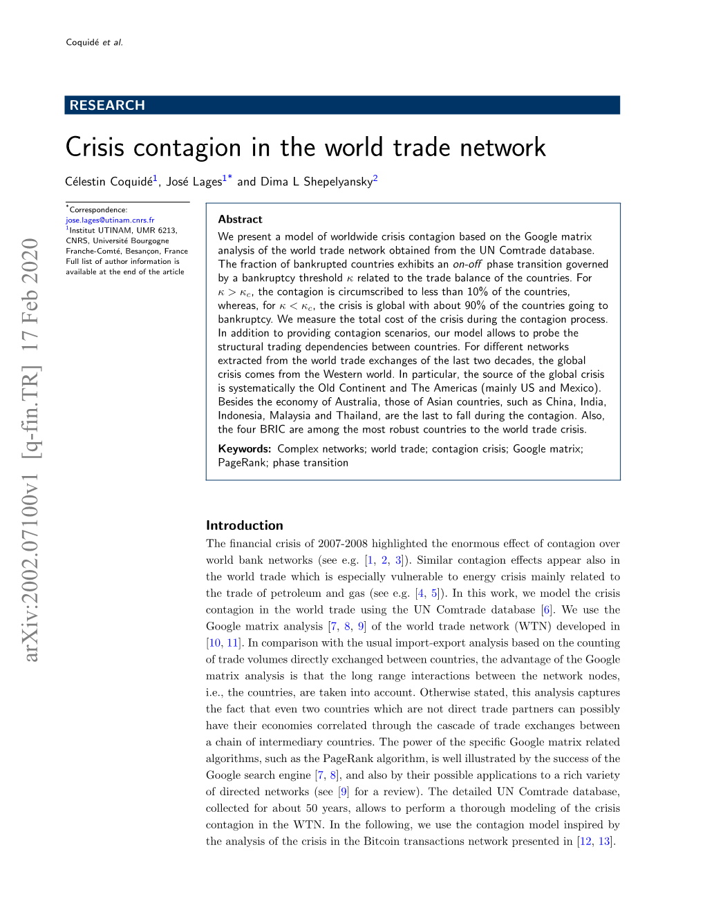 Crisis Contagion in the World Trade Network